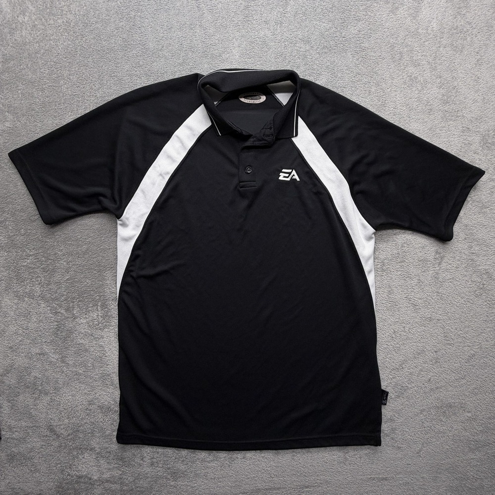 EA Polo Shirt Mens Large Black Colorblock Poly-Dri Performance‎ Short Sleeve